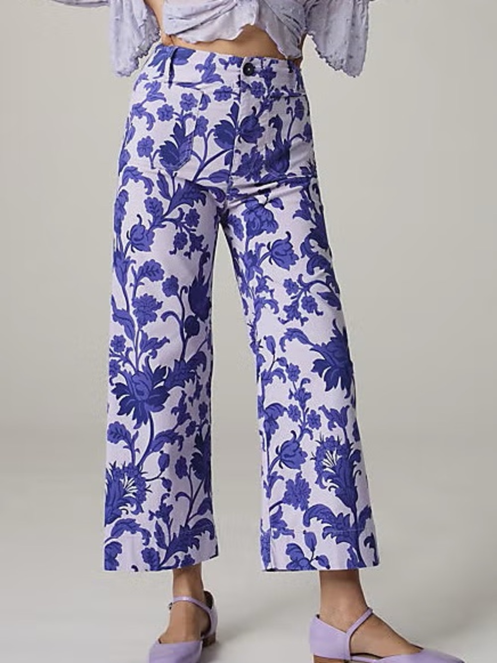 Anthropologie Maeve Colette Cropped Wide Leg Purple Floral Baroque Pants